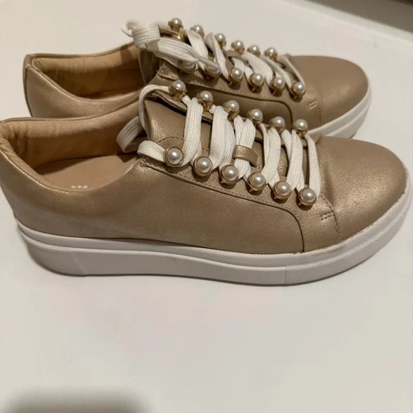 Yellow Box Espie Pearl Lace-Up Platform Sneakers – Champagne Gold – Size 7.5 - Picture 11 of 13